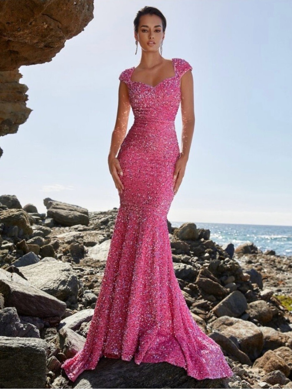 Faeriesty Pink Sequin Sweatheart Mermaid Hem Formal Dress Prom Gown, Women's XS